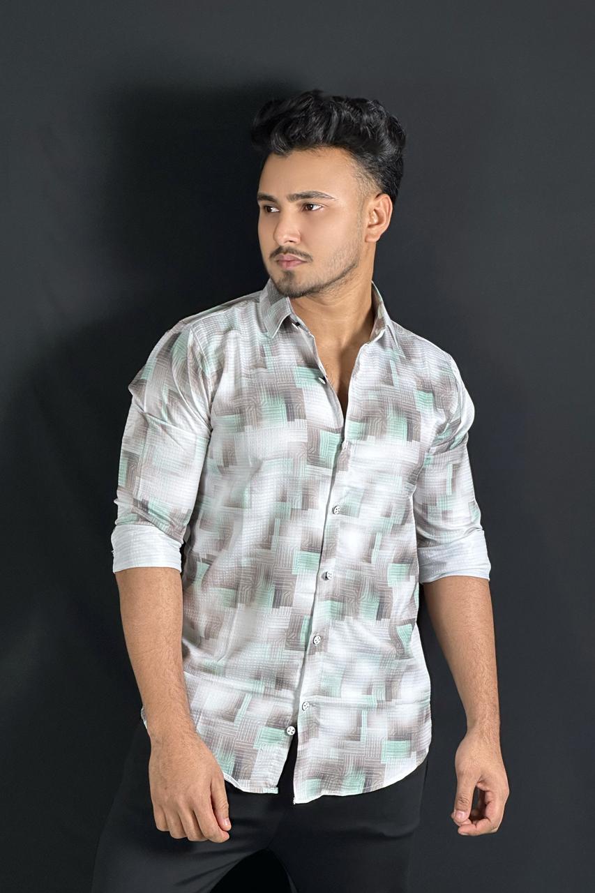 গ্রীন হোয়াইট কালার প্রিন্টেড শার্ট-Geo